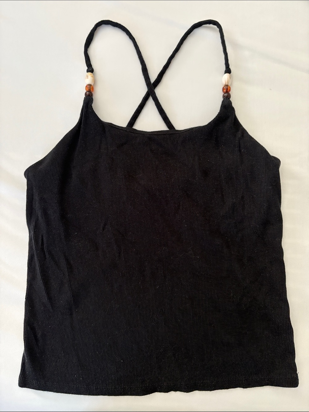 Black Strappy Tank Top with Bead Detail